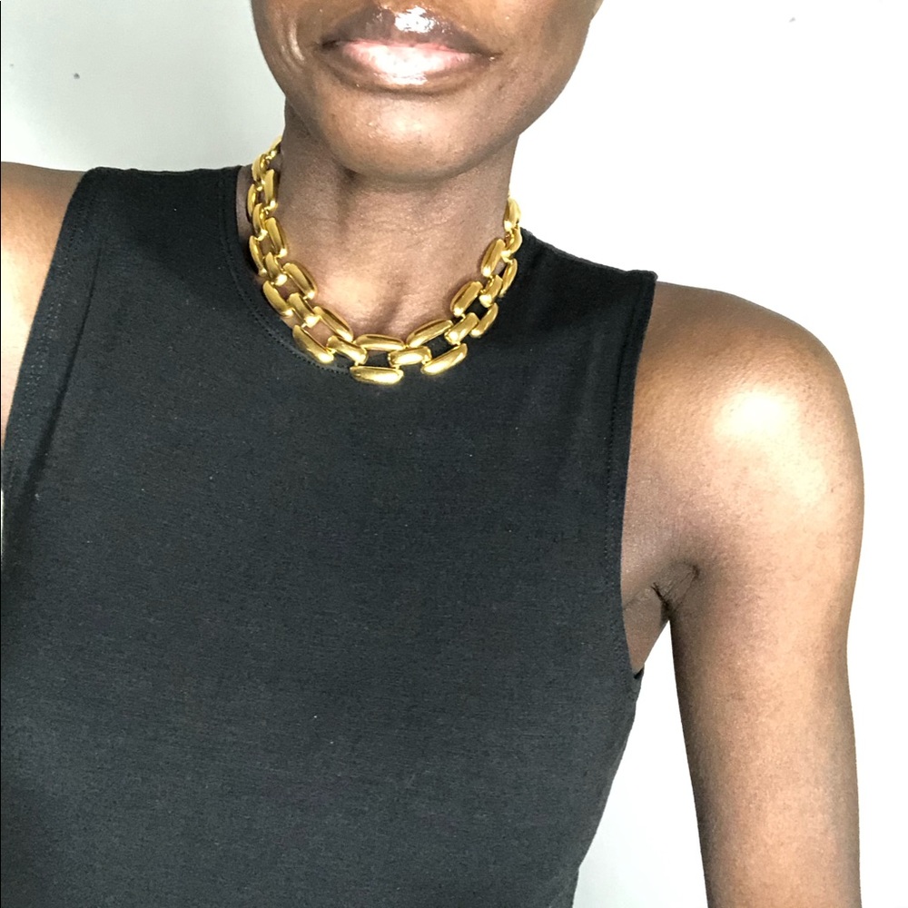 Vintage 1980s Gold Tone Curb Chain Choker Necklace